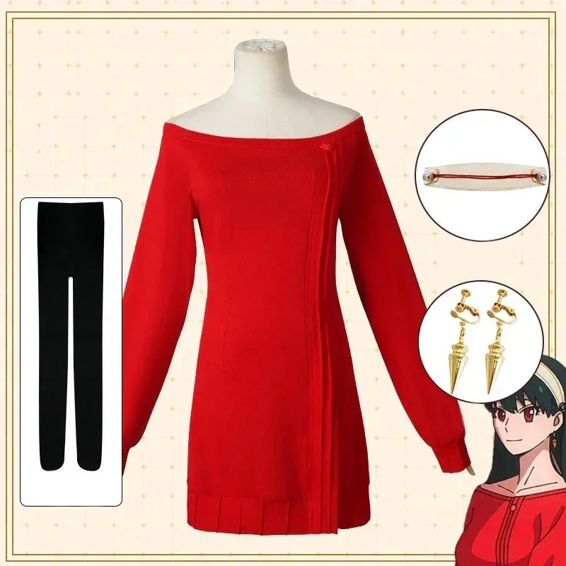 Anime Cosplay Yor - Yor Forger Cosplay Long Red Knitting