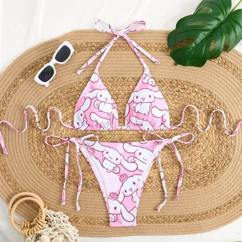 Anime Cosplay Duo - 2Pcs Cartoon Cinnamoroll Print Bikini Set