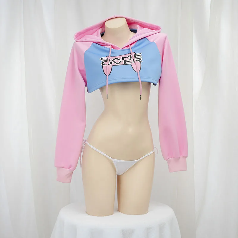 Cute Long Sleeve Crop Top Hood - Anime Cosplay Bikini review and price