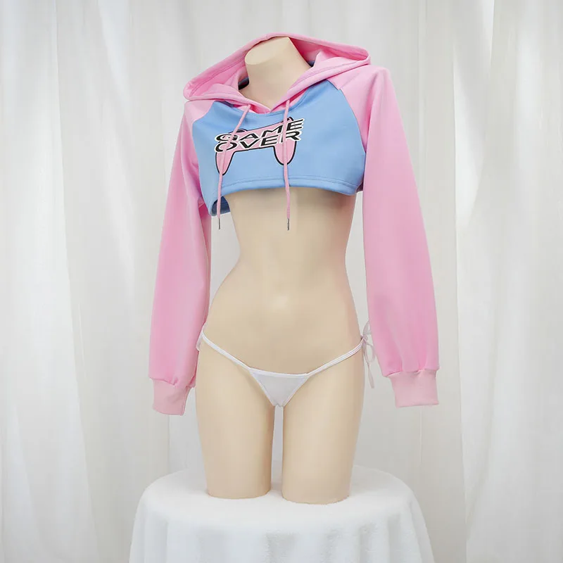 Cute Long Sleeve Crop Top Hood - Anime Cosplay Bikini review and price